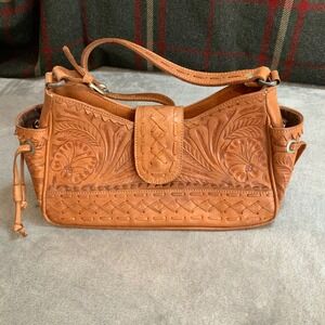 American West Hand Tooled Leather Bag and Wallet Set Tan Floral Cottagecore